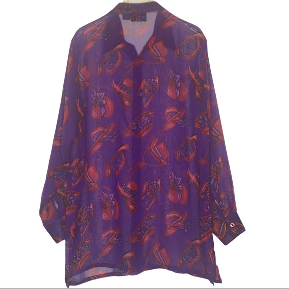 Indian Tropical Fashion Sheer Blouse Purple Red size M - Picture 2 of 6